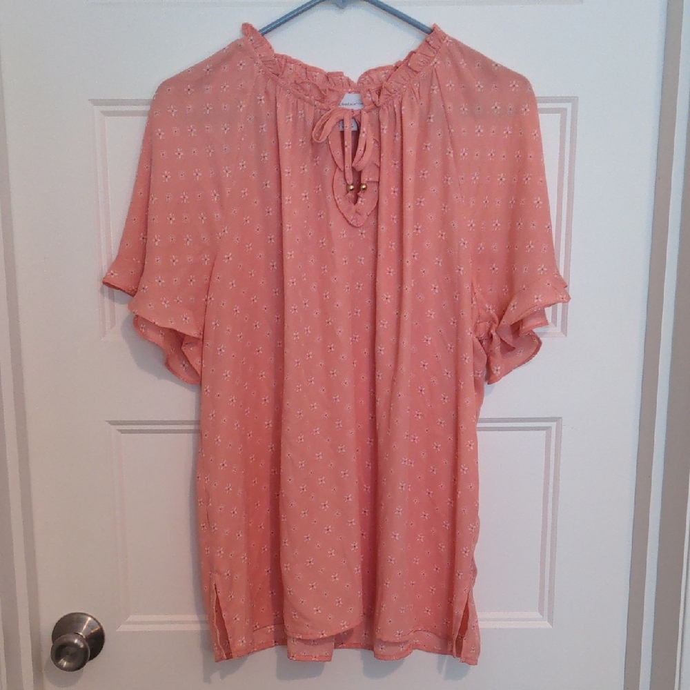 Women's Peach Tie-Neck Short Sleeve Top